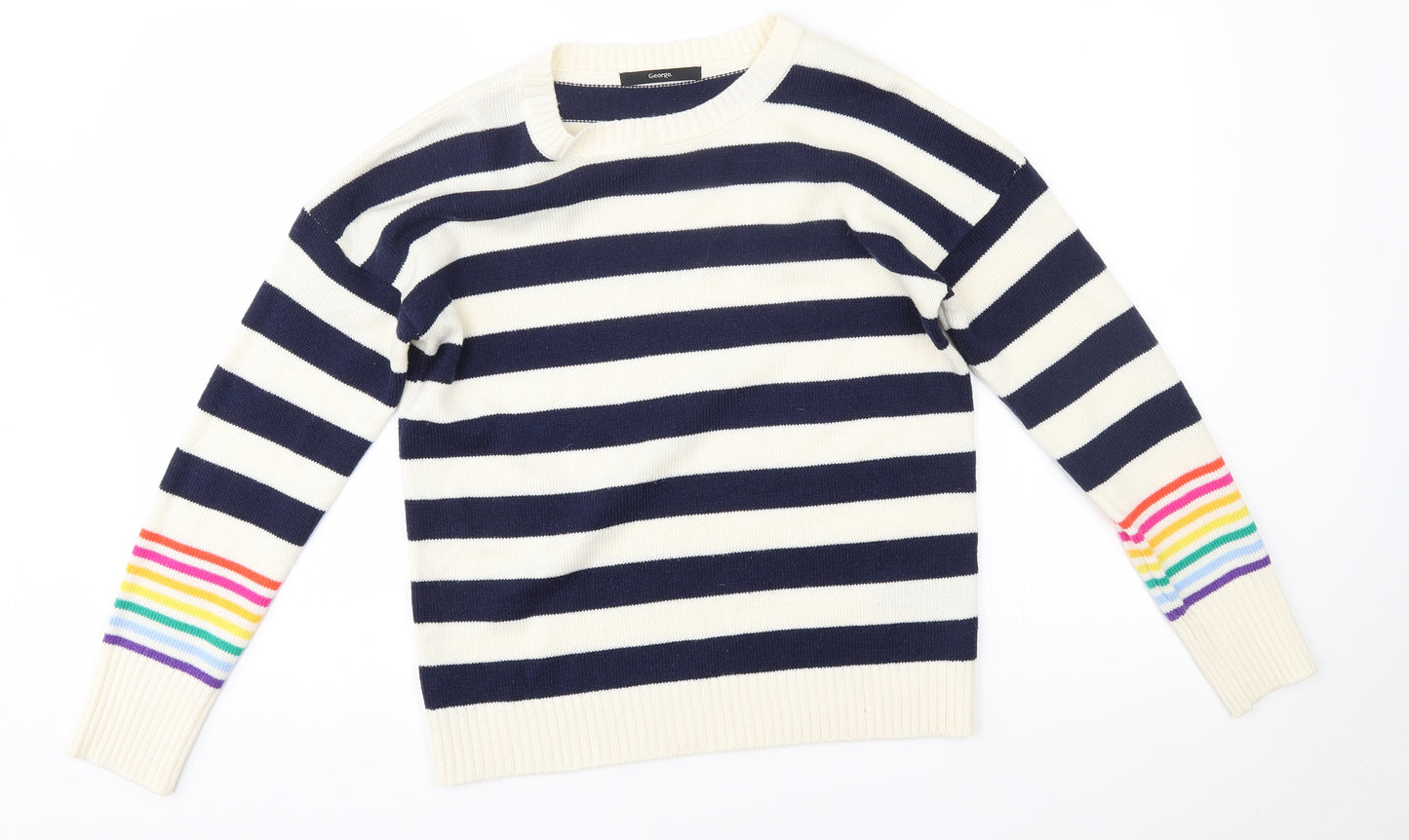 George Womens Ivory Striped  Pullover Jumper Size S