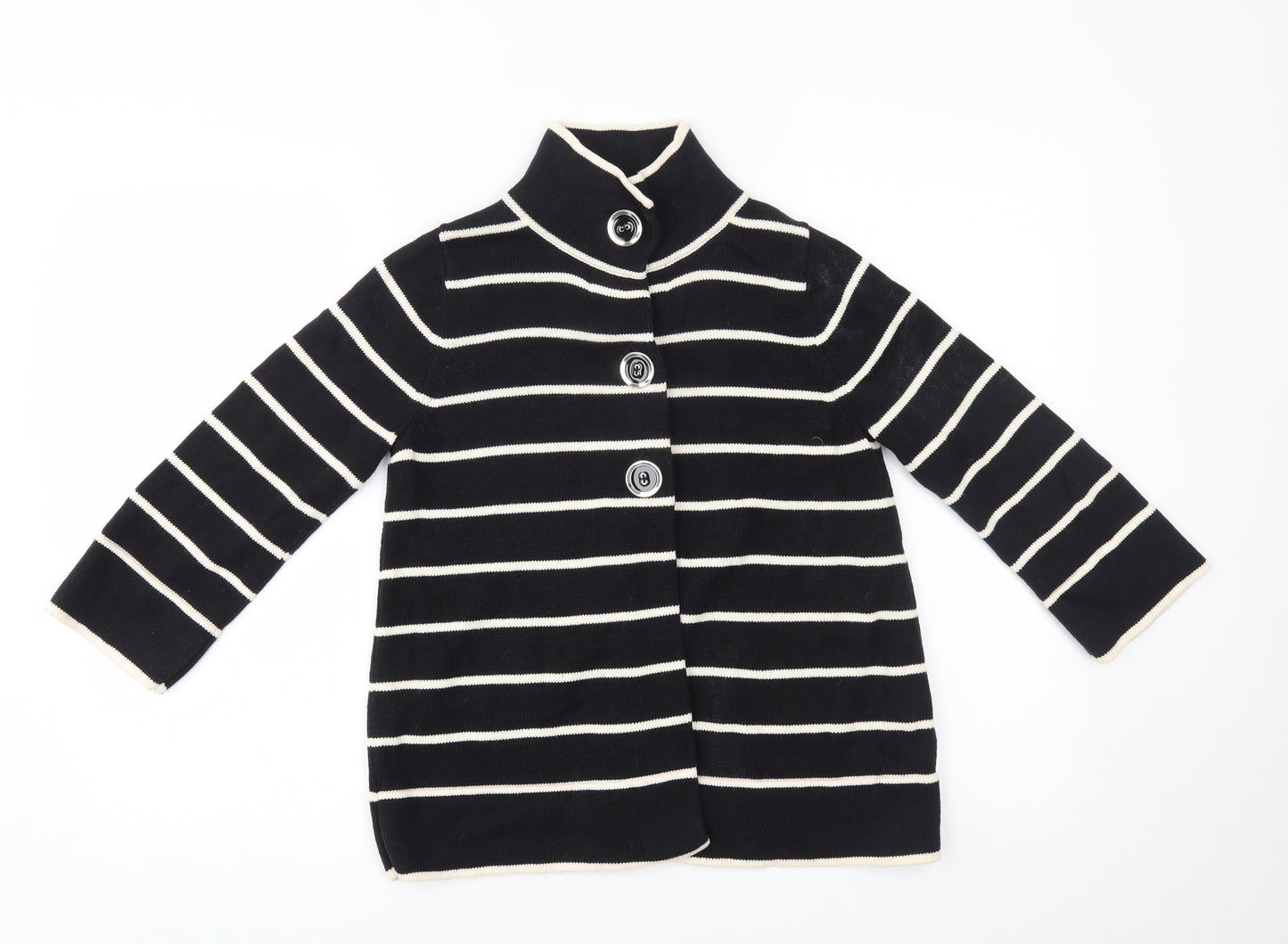 M&S Womens Black Striped  Cardigan Jumper Size 10