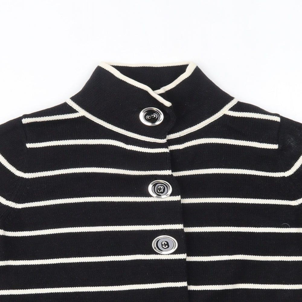 M&S Womens Black Striped  Cardigan Jumper Size 10