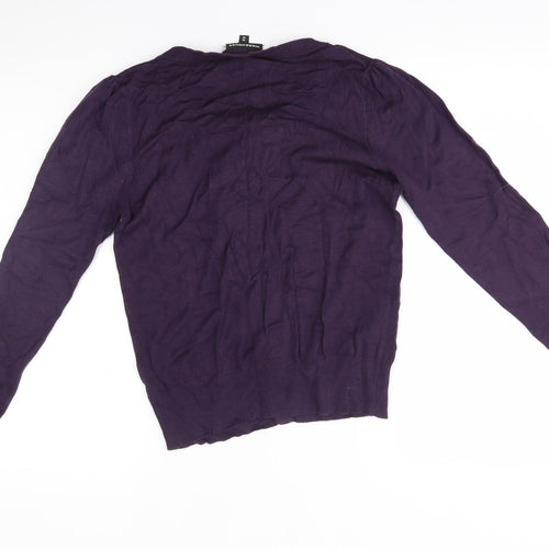 Warehouse Womens Purple   Cardigan Jumper Size 14  - silk ruffle trim