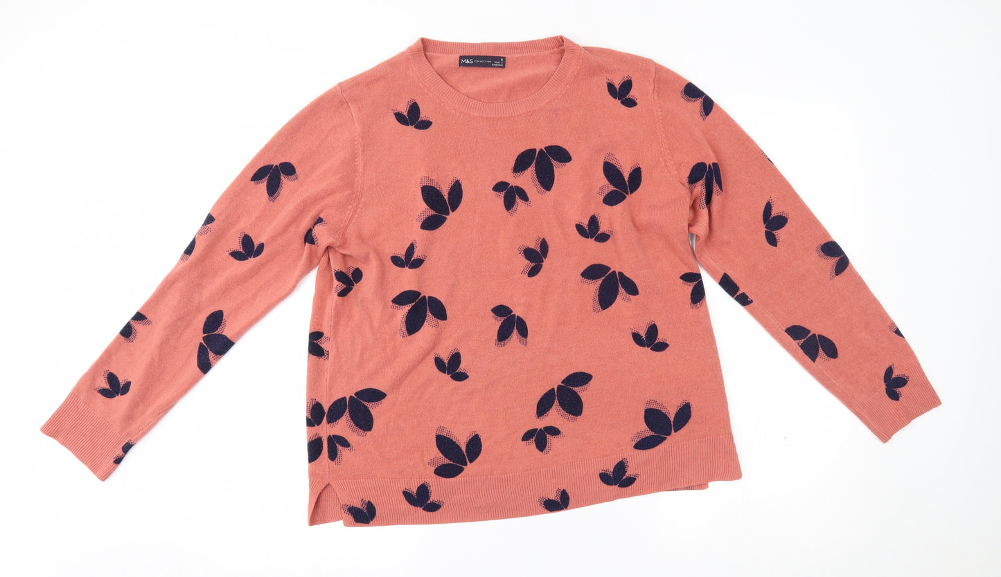 M&S Womens Pink Floral  Pullover Jumper Size 16
