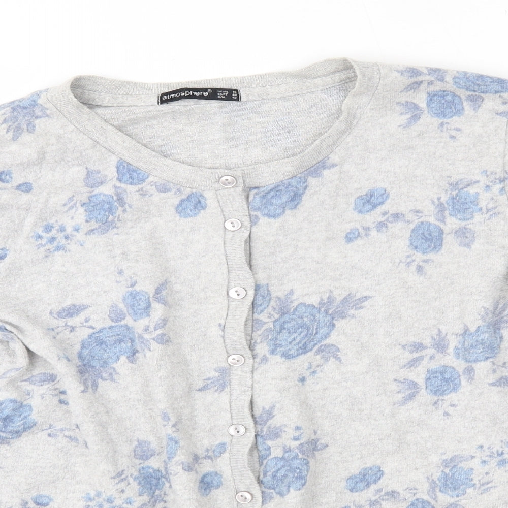 Atmosphere Womens Grey Floral  Cardigan Jumper Size 16