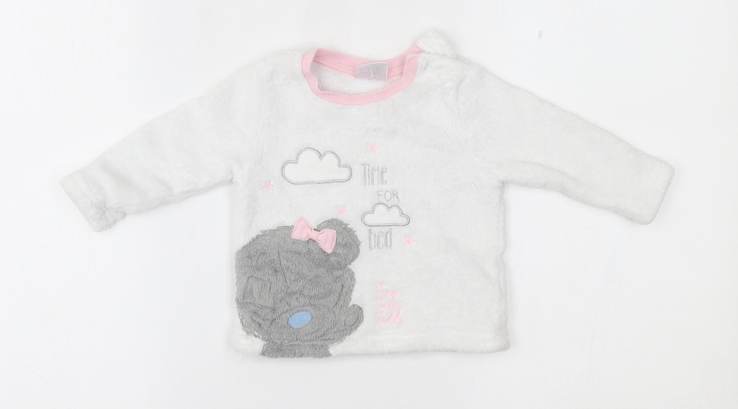 Primark Girls White    Pyjama Top Size 6-9 Months  - time for bed