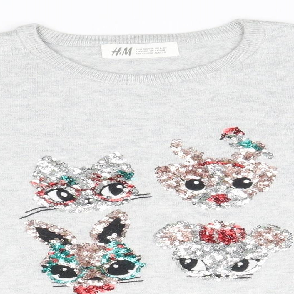 H&M Girls Grey   Pullover Jumper Size 7-8 Years  - Animals