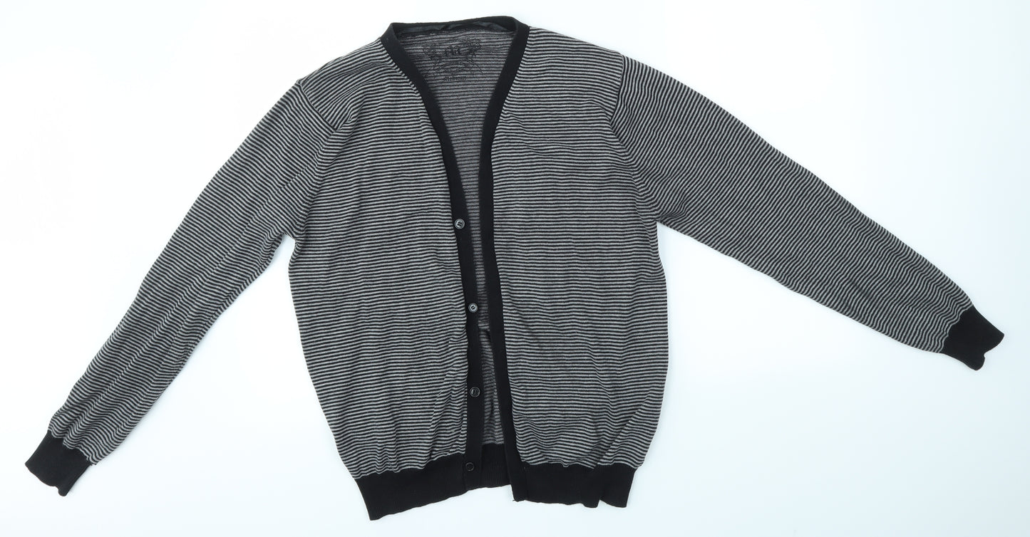 Primark Mens Grey Striped  Cardigan Jumper Size M
