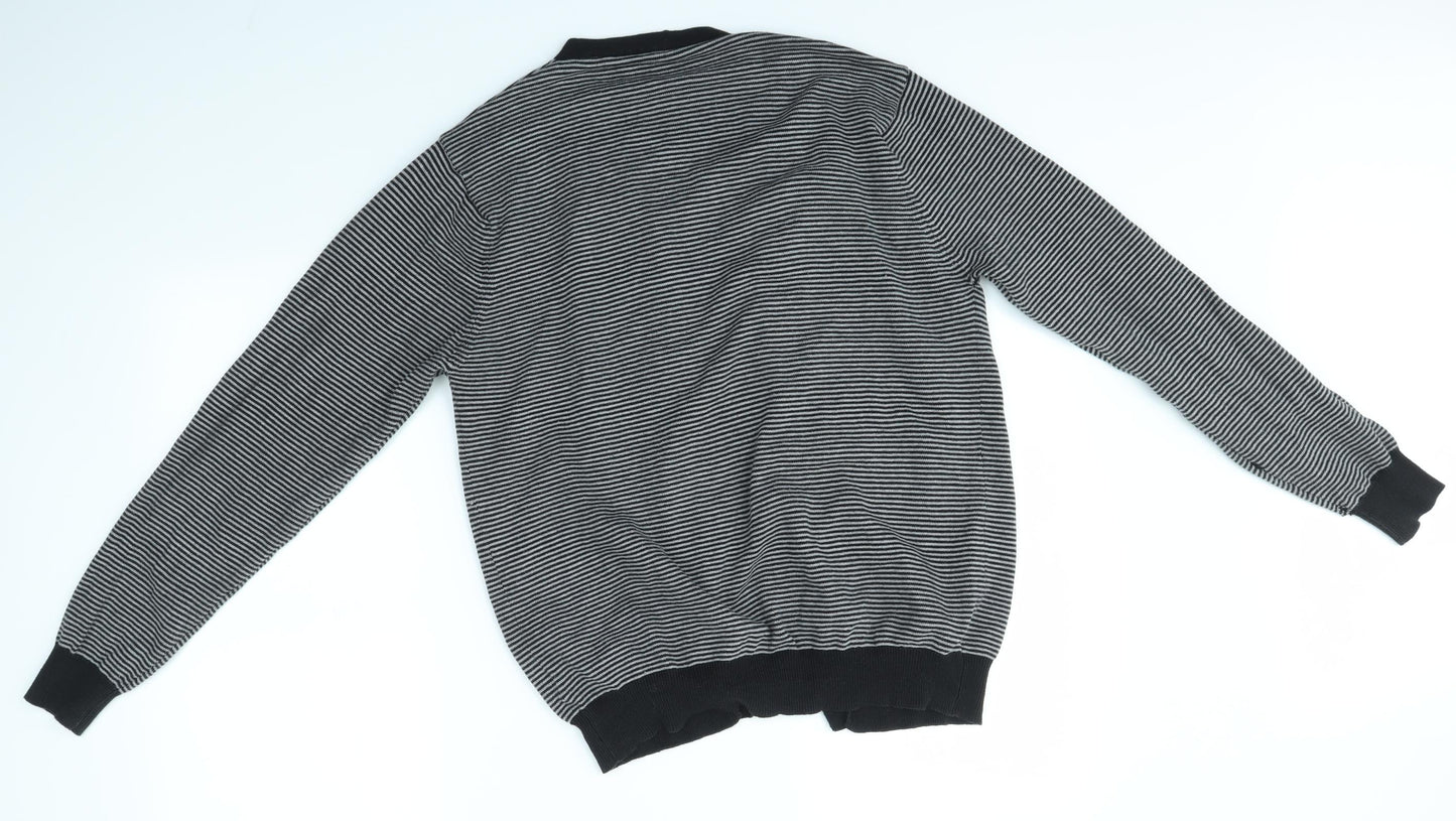 Primark Mens Grey Striped  Cardigan Jumper Size M