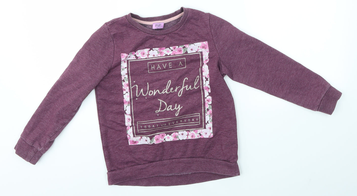 F&F Girls Purple   Pullover Jumper Size 8-9 Years
