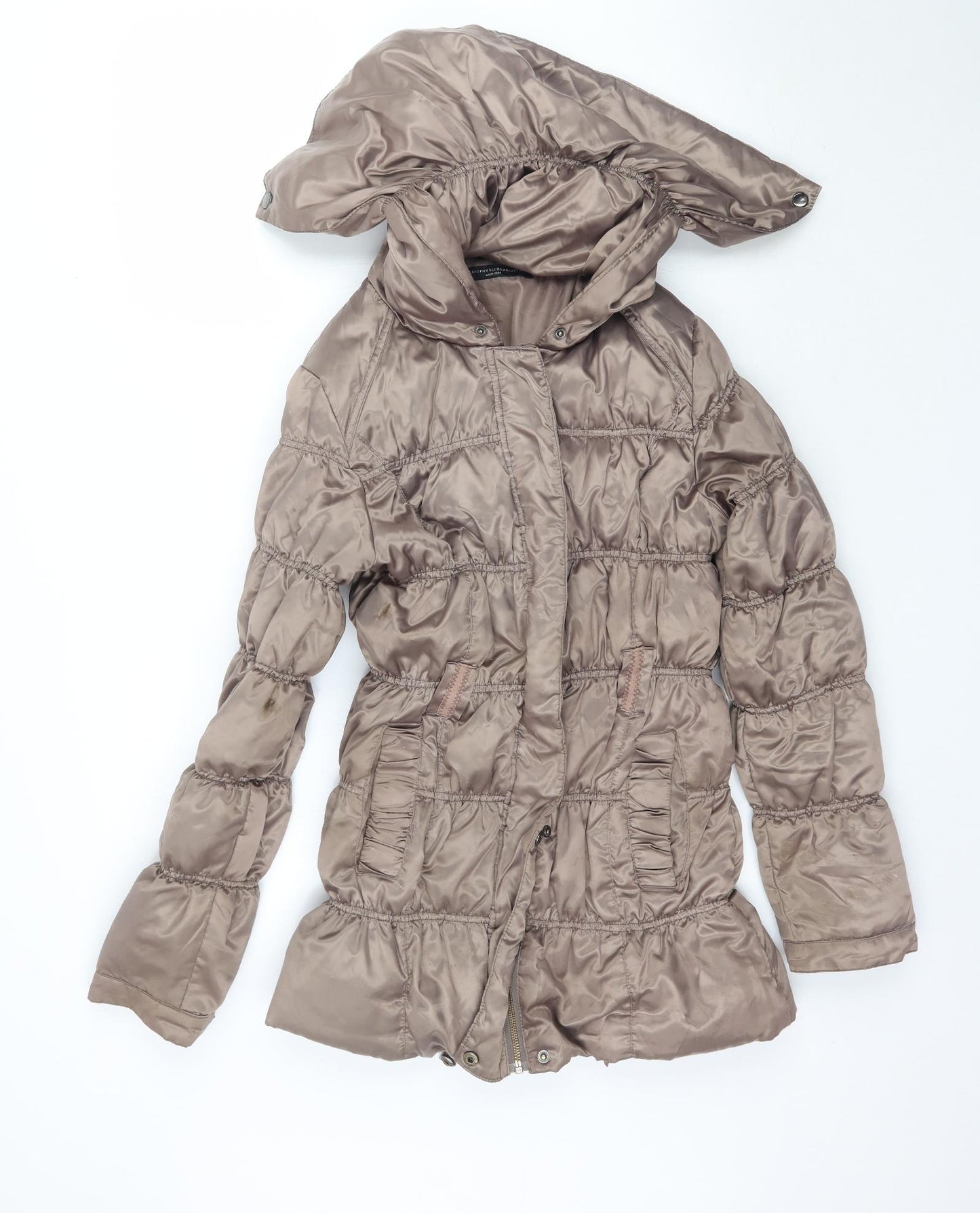 Philosophy Blues Original Womens Brown   Puffer Jacket Coat Size 8  - Shiny Taupe Colour
