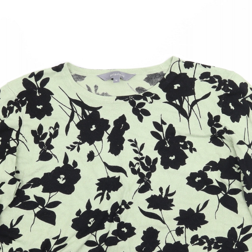 Principles Womens Green Floral Knit Pullover Jumper Size 16