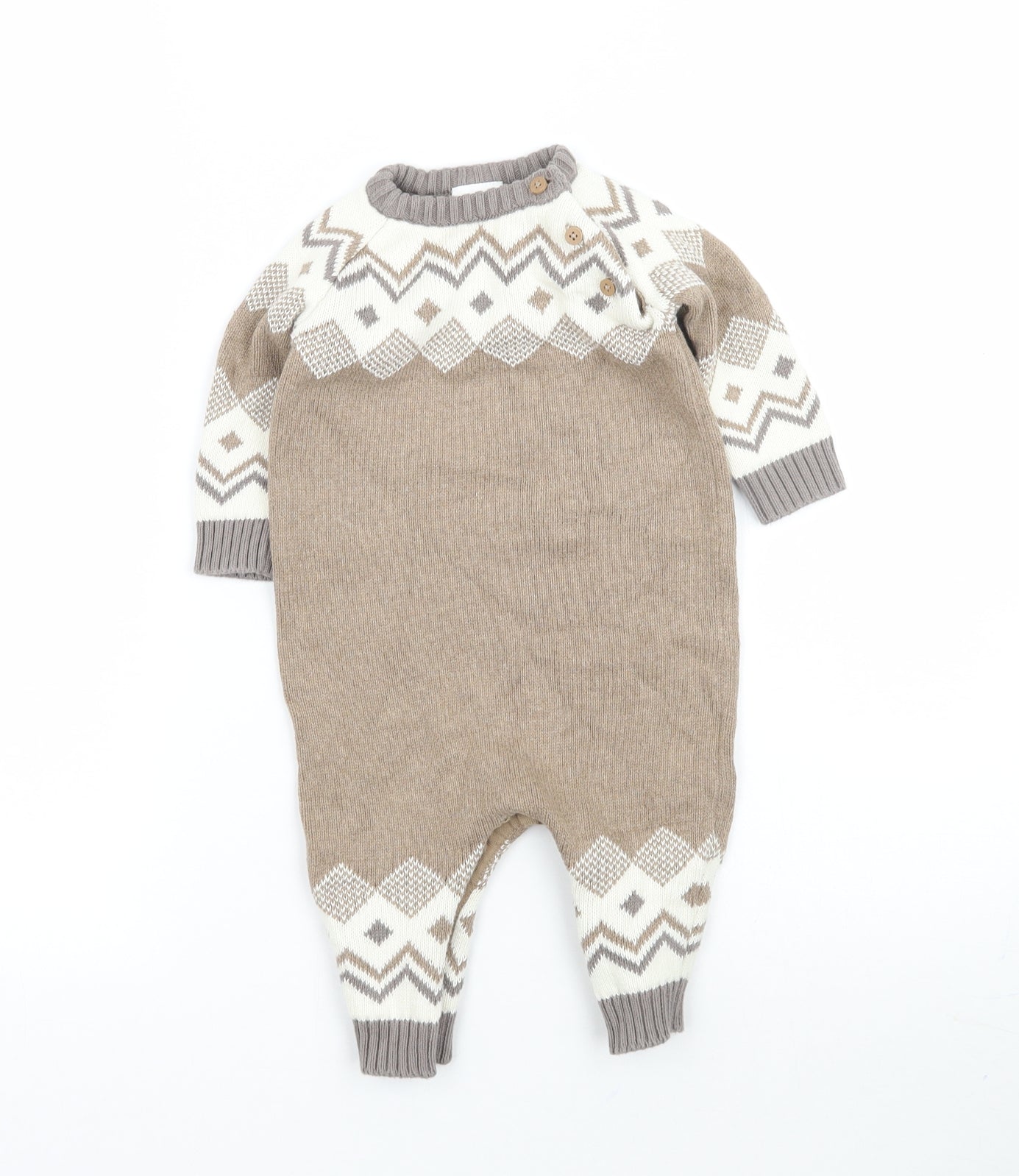 NEXT Baby Brown Fair Isle Knit Babygrow One-Piece Size 3-6 Months