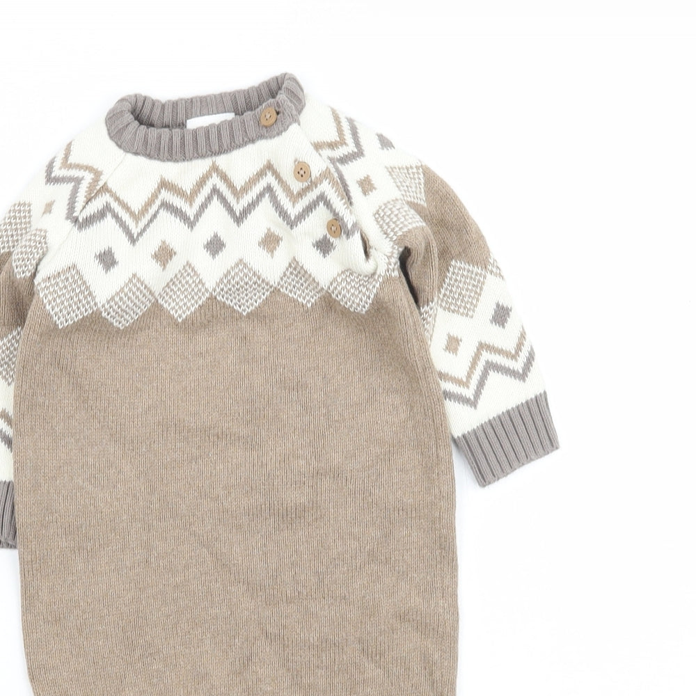 NEXT Baby Brown Fair Isle Knit Babygrow One-Piece Size 3-6 Months