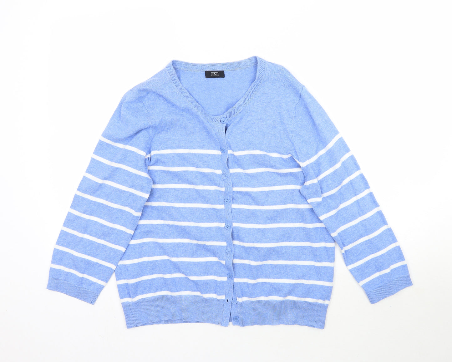F&F Womens Blue Striped Knit Cardigan Jumper Size 16