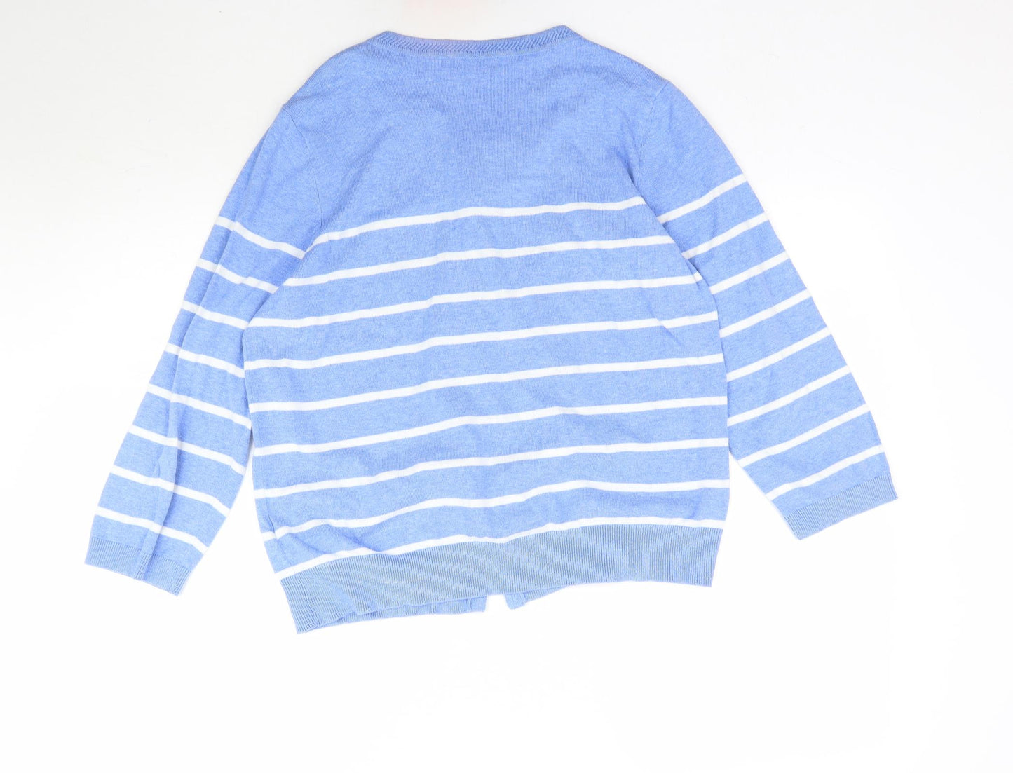 F&F Womens Blue Striped Knit Cardigan Jumper Size 16