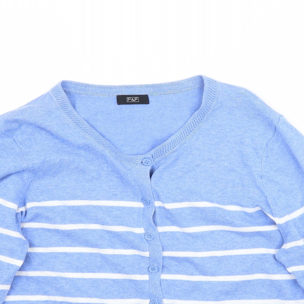 F&F Womens Blue Striped Knit Cardigan Jumper Size 16