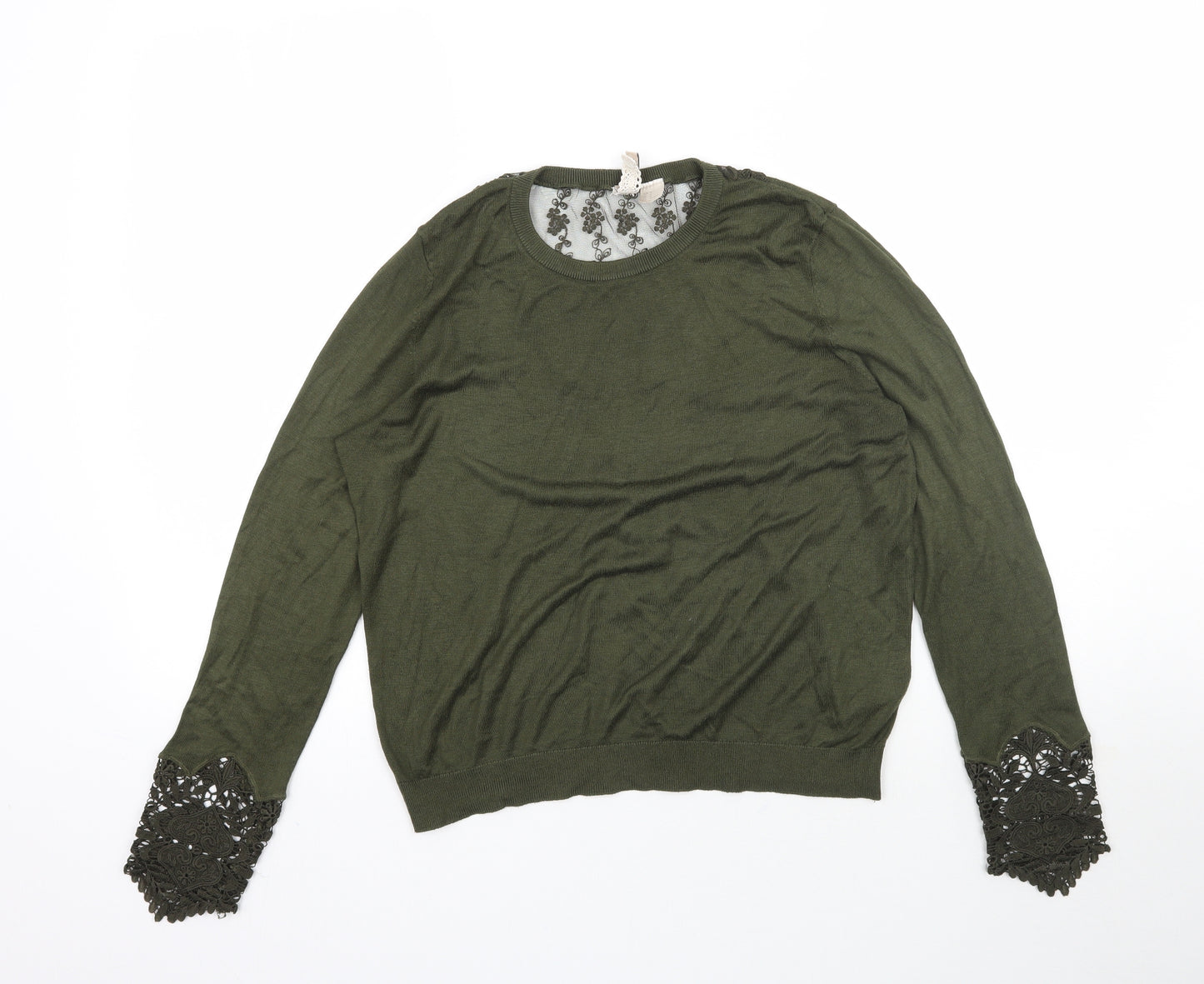 H&M Womens Green  Knit Pullover Jumper Size M  - Lace detail
