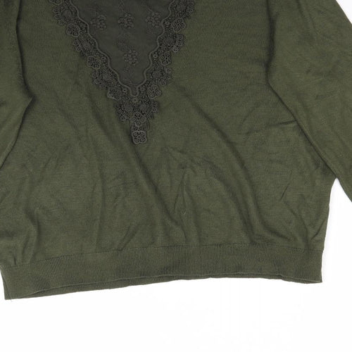 H&M Womens Green  Knit Pullover Jumper Size M  - Lace detail