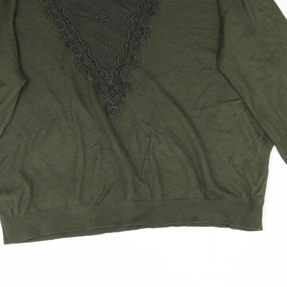 H&M Womens Green  Knit Pullover Jumper Size M  - Lace detail