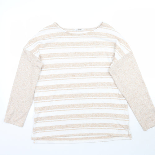 Nutmeg Womens Beige Striped Knit Pullover Jumper Size 12
