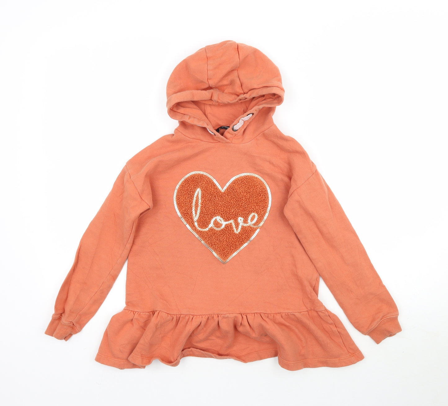 George Girls Orange   Pullover Hoodie Size 8-9 Years  - Love Heart