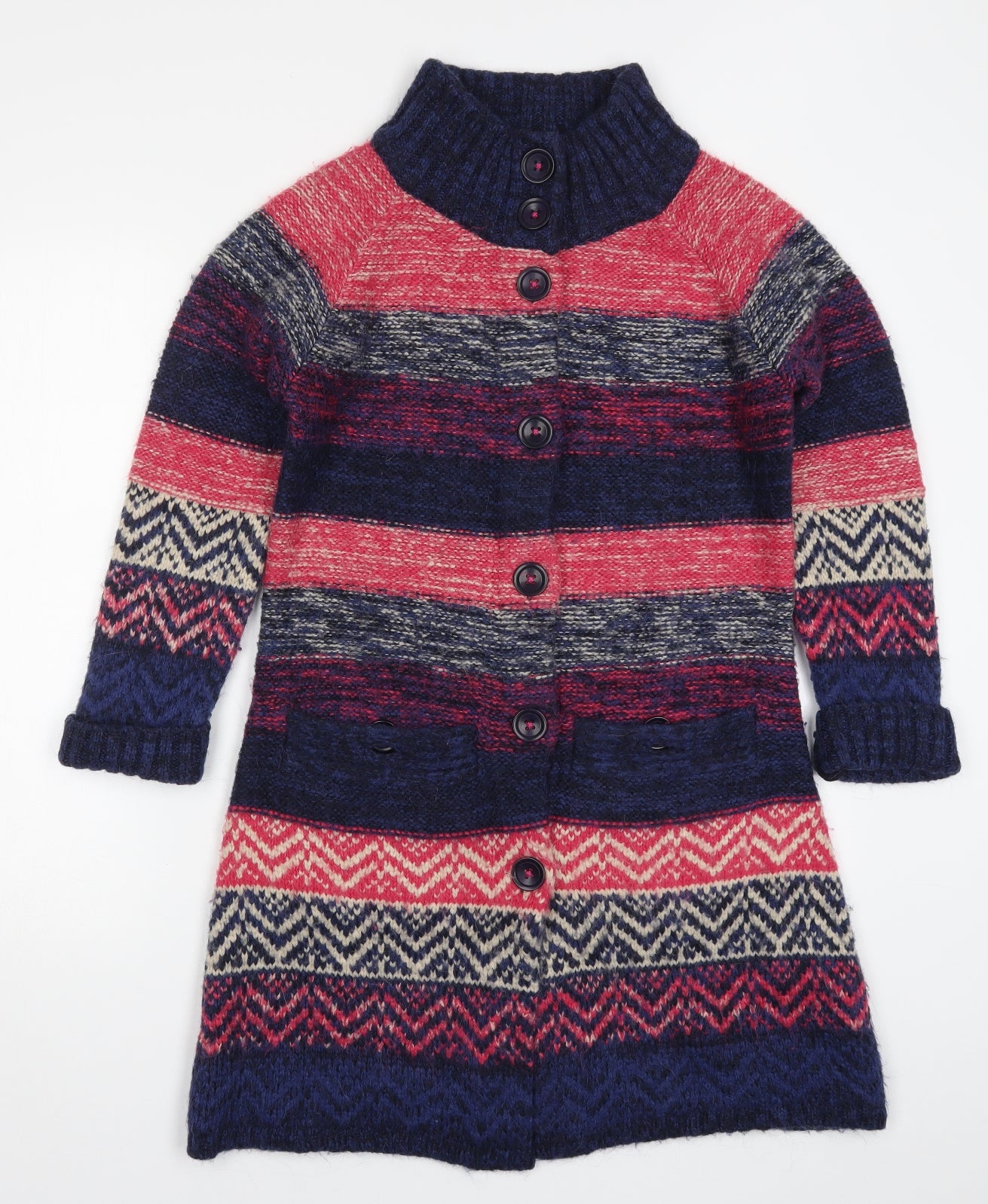Per Una Womens Pink Striped Knit Cardigan Jumper Size M  - Blue