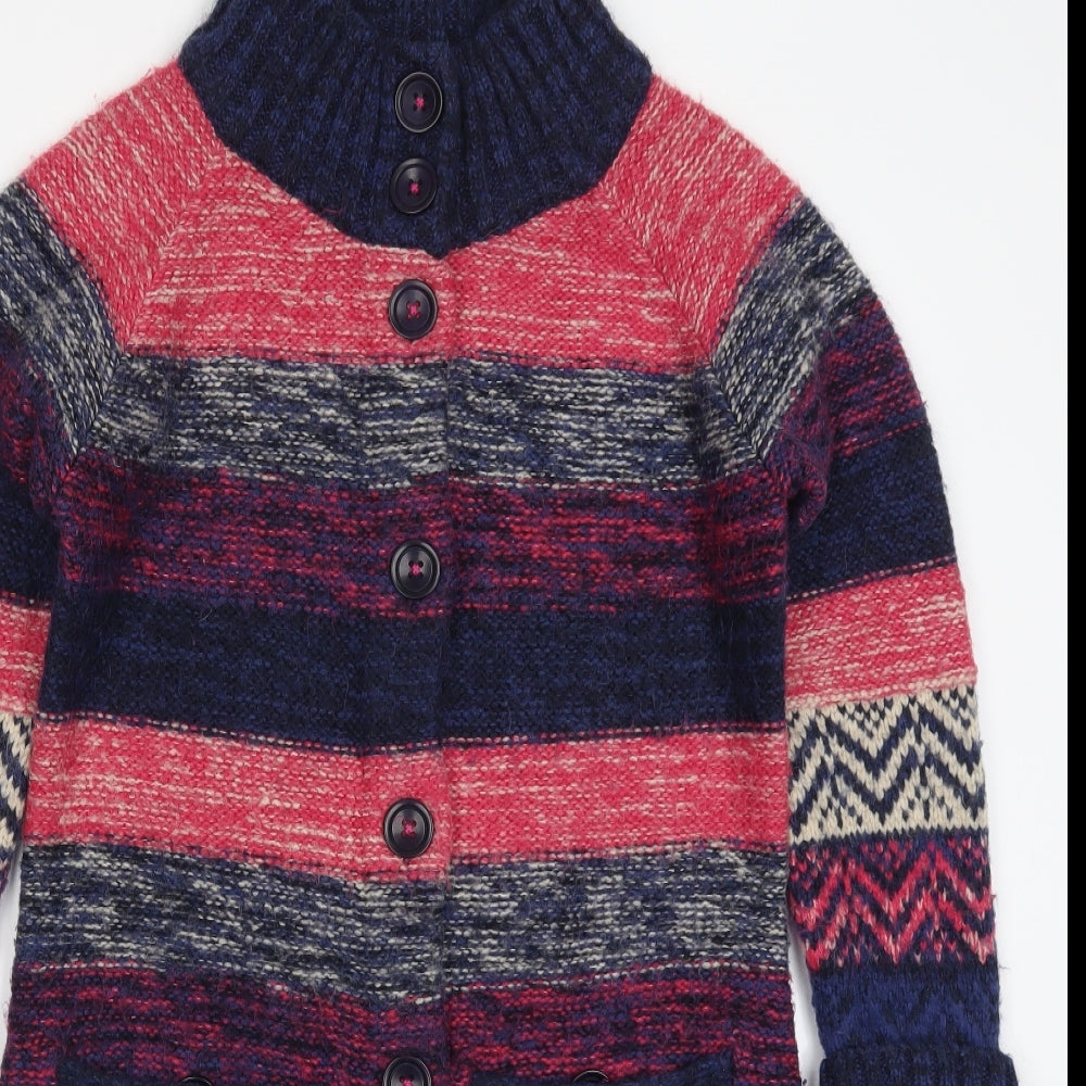 Per Una Womens Pink Striped Knit Cardigan Jumper Size M  - Blue