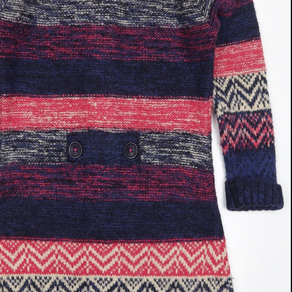 Per Una Womens Pink Striped Knit Cardigan Jumper Size M  - Blue