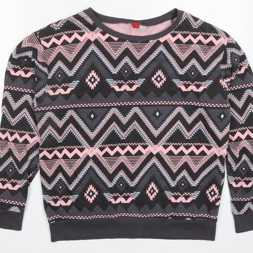 H&M Womens Grey Geometric  Pullover Sweatshirt Size XS  - Pink