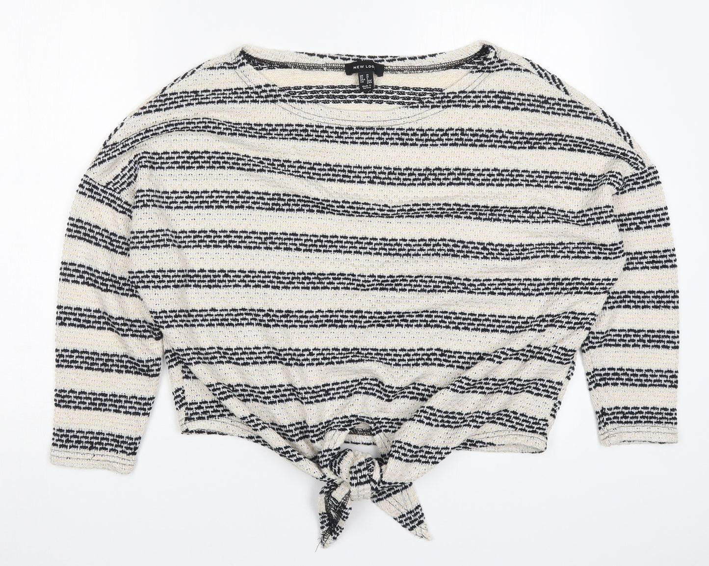 New Look Womens Beige Striped  Basic T-Shirt Size M  - Tie Front