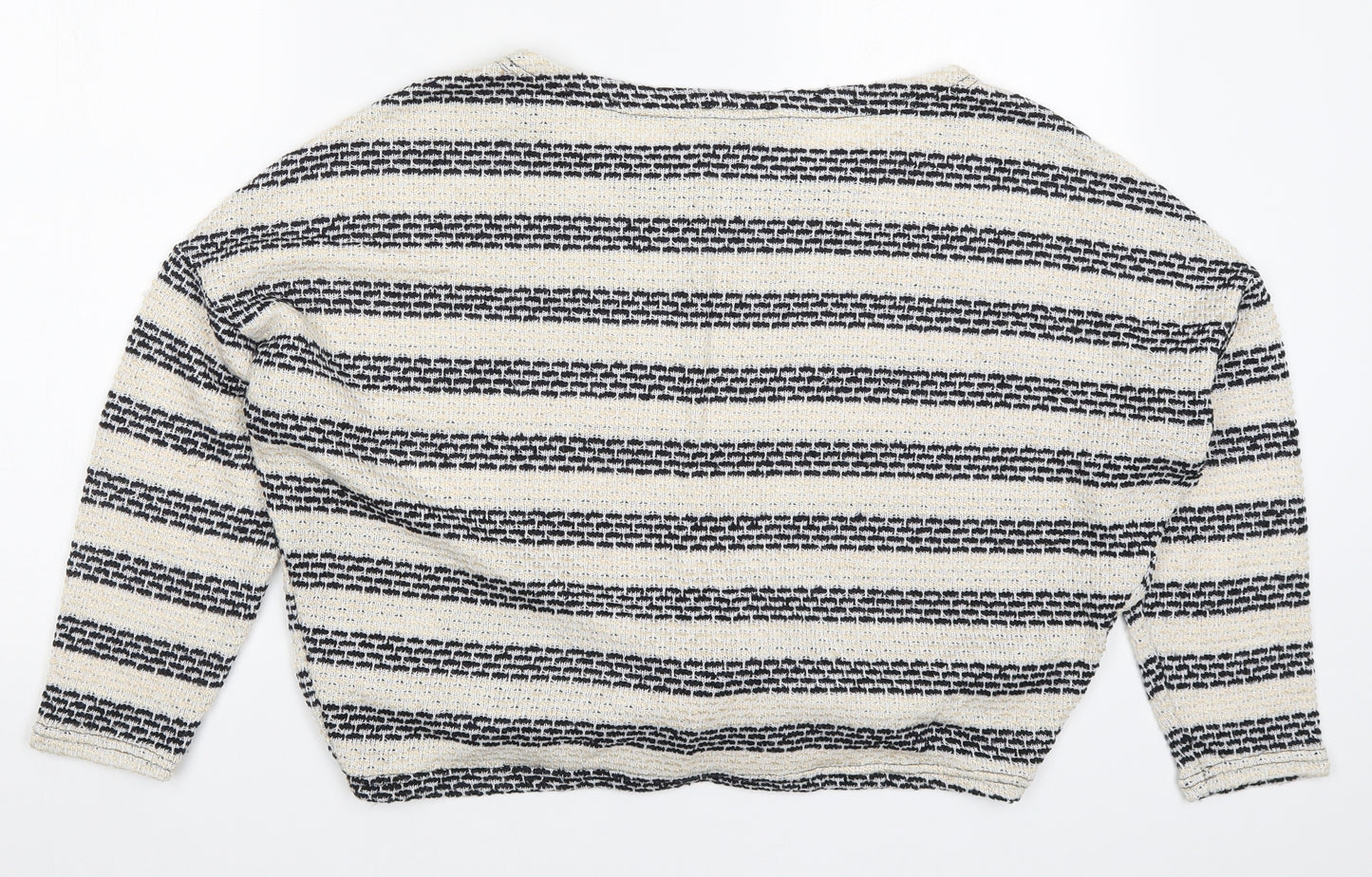 New Look Womens Beige Striped  Basic T-Shirt Size M  - Tie Front