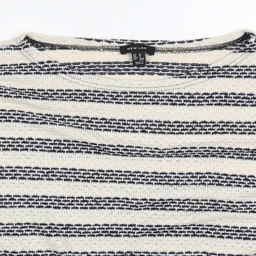 New Look Womens Beige Striped  Basic T-Shirt Size M  - Tie Front