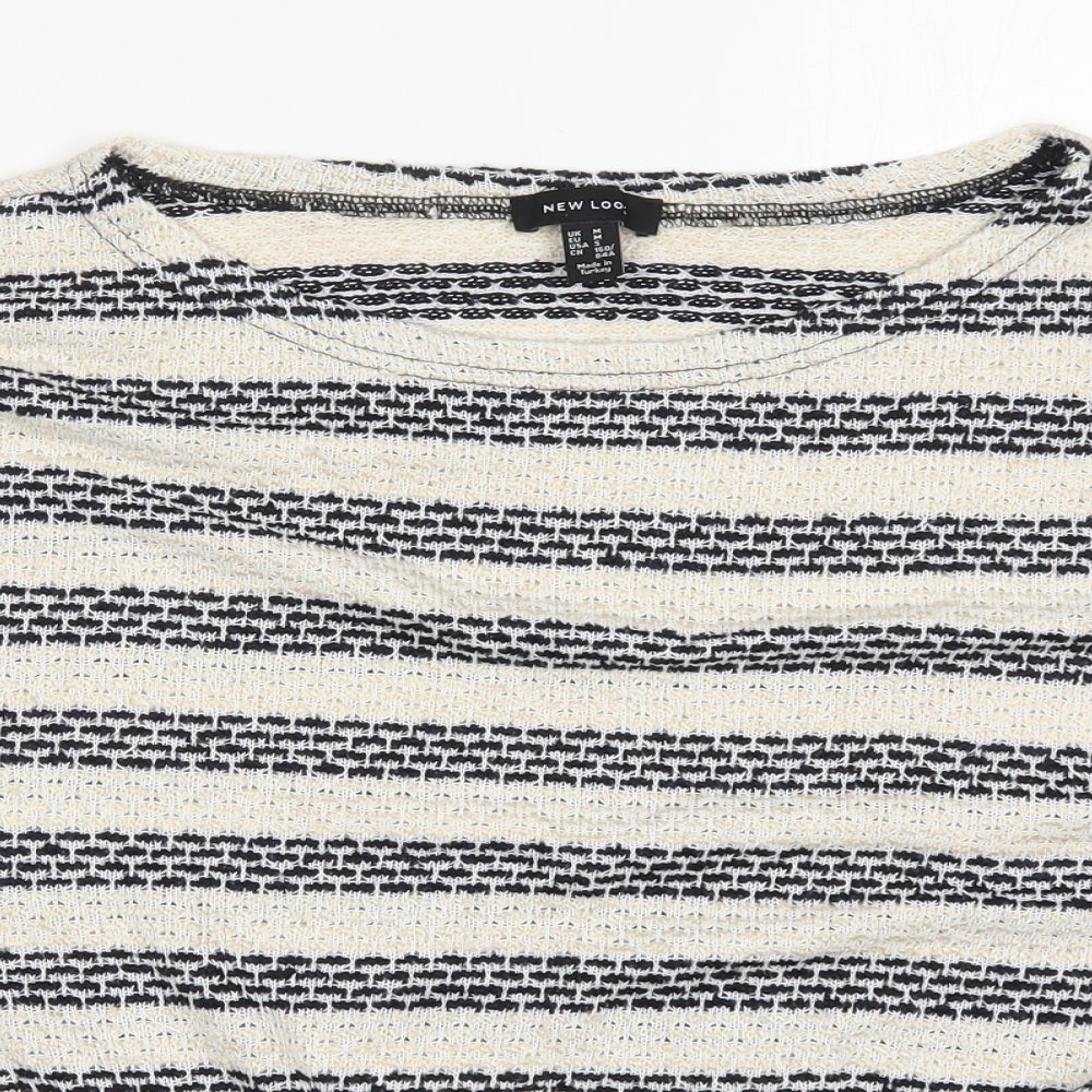 New Look Womens Beige Striped  Basic T-Shirt Size M  - Tie Front