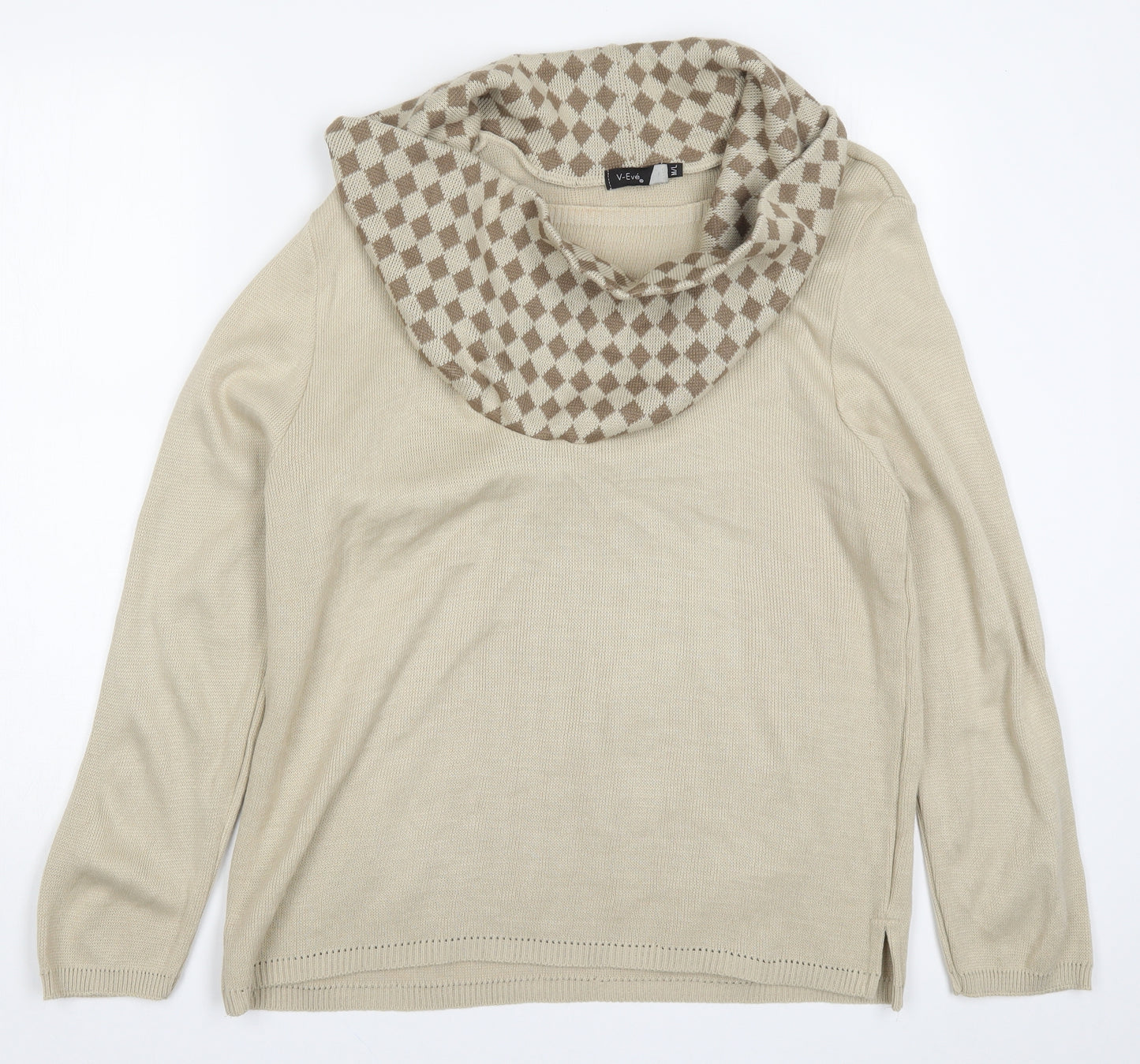 V-Eve Womens Beige Argyle/Diamond Knit Pullover Jumper Size M