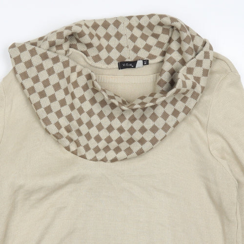 V-Eve Womens Beige Argyle/Diamond Knit Pullover Jumper Size M