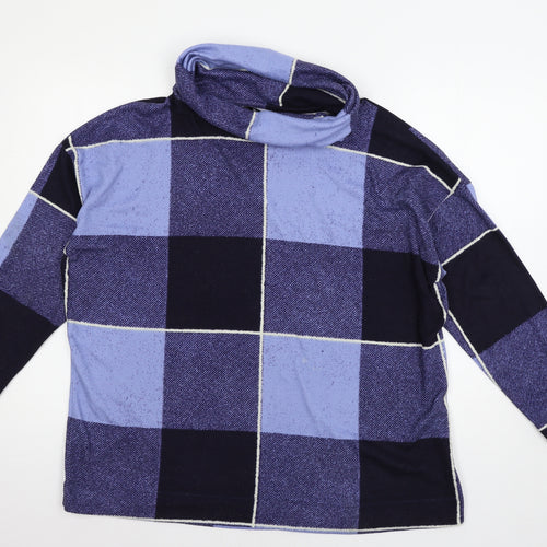 Bonmarché Womens Blue Check Jersey Pullover Jumper Size L