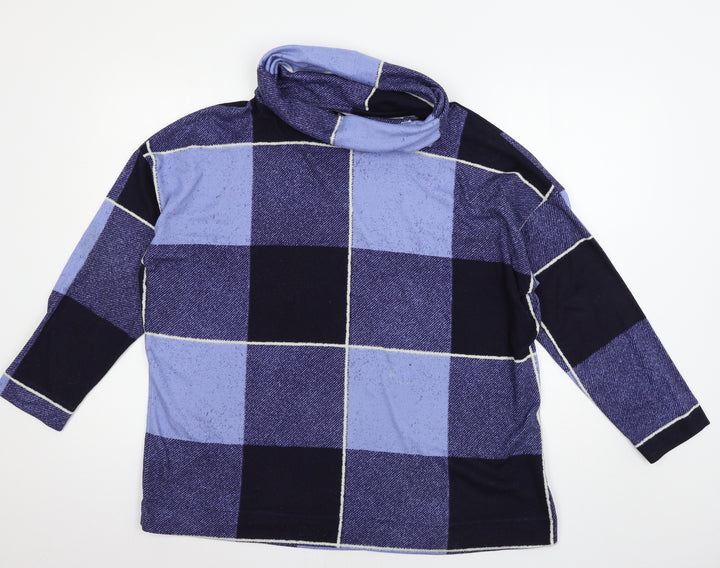 Bonmarché Womens Blue Check Jersey Pullover Jumper Size L