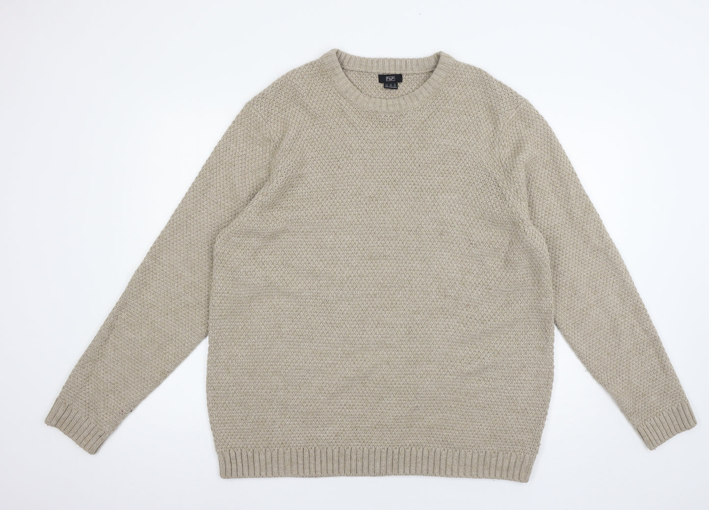 F&F Mens Beige  Knit Pullover Jumper Size 2XL