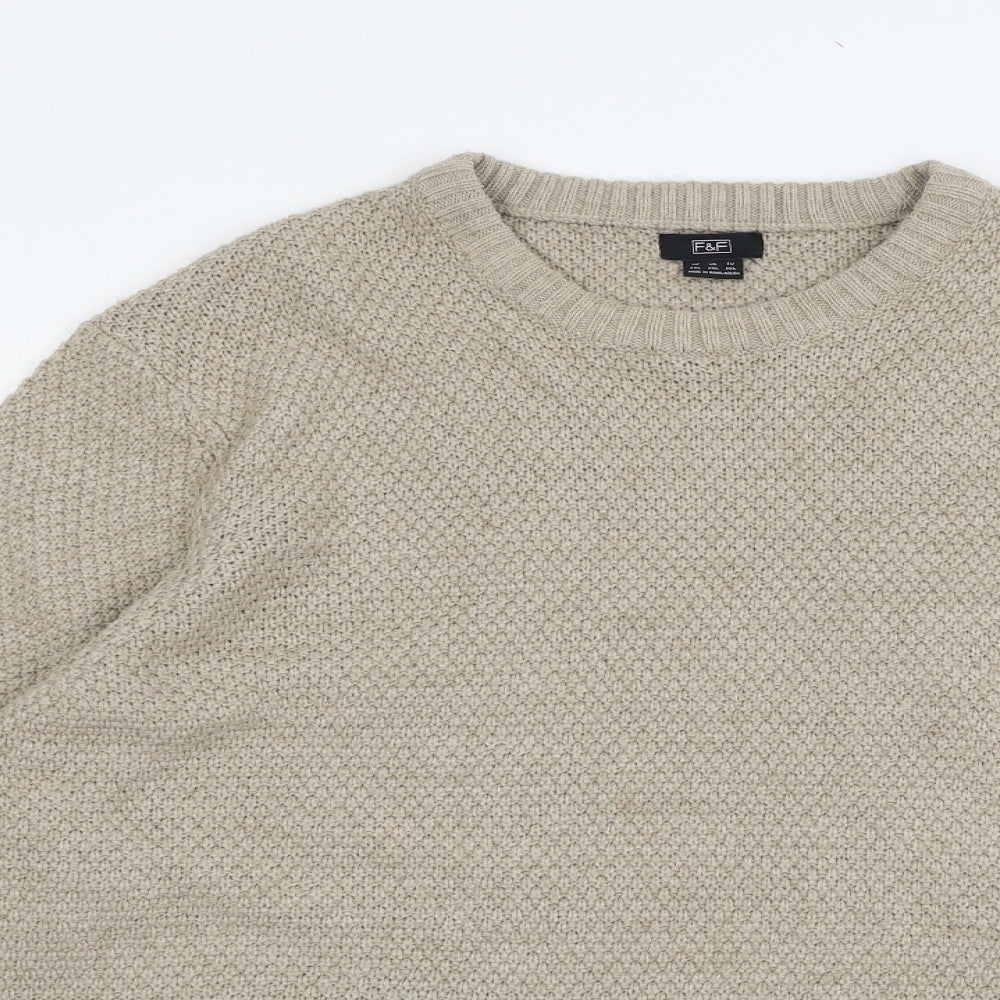 F&F Mens Beige  Knit Pullover Jumper Size 2XL
