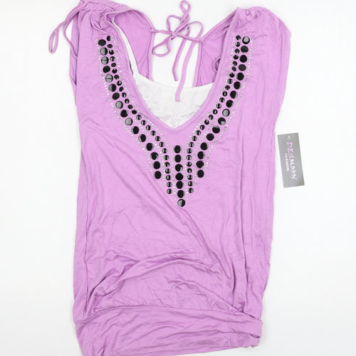 Desmoon Womens Purple  Jersey Basic T-Shirt Size 10