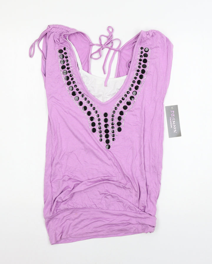 Desmoon Womens Purple  Jersey Basic T-Shirt Size 10