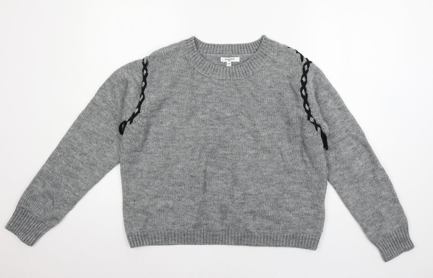 sweewe Womens Grey  Knit Pullover Jumper Size S  - lace up