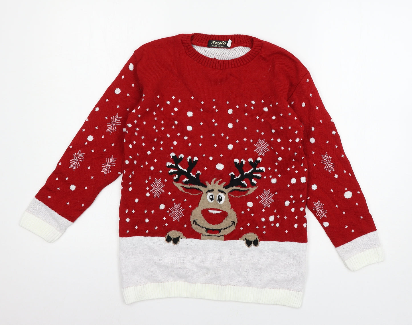 Stylo Boys Red  Knit Pullover Jumper Size 11-12 Years  - Rudolph