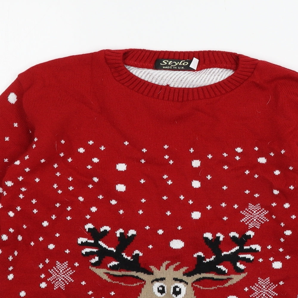Stylo Boys Red  Knit Pullover Jumper Size 11-12 Years  - Rudolph