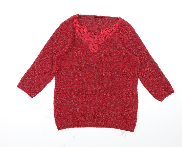 BM Womens Red Pullover Jumper Size M
