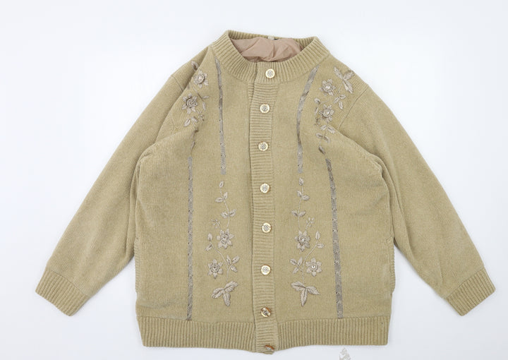 FAYLOUISE  Womens Beige Houndstooth  Cardigan Jumper Size XL