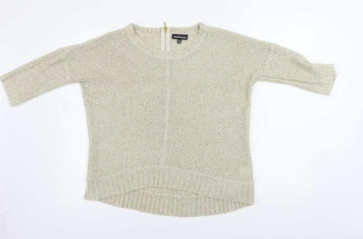 Warehouse Womens Beige Pullover Jumper Size 12 - sequin detail