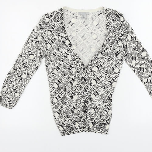 H&M  Womens White Geometric  Cardigan Jumper Size XS