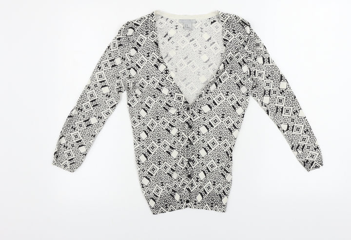 H&M  Womens White Geometric  Cardigan Jumper Size XS