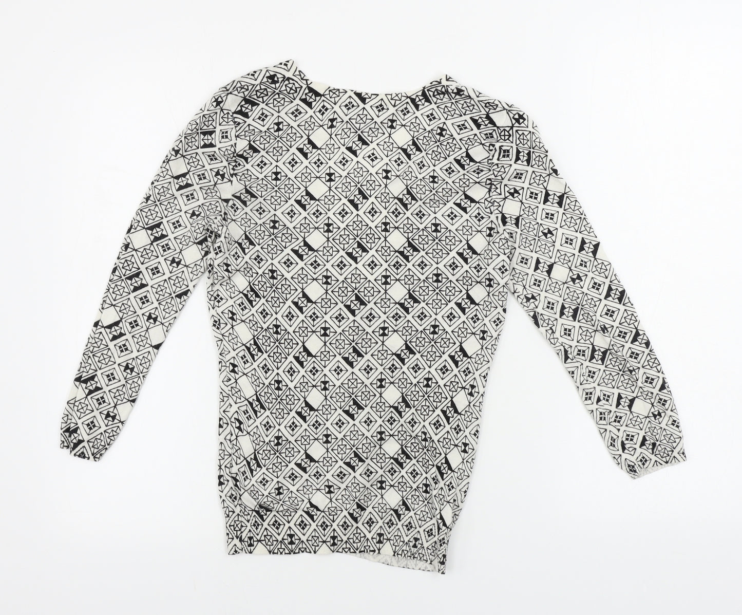 H&M  Womens White Geometric  Cardigan Jumper Size XS