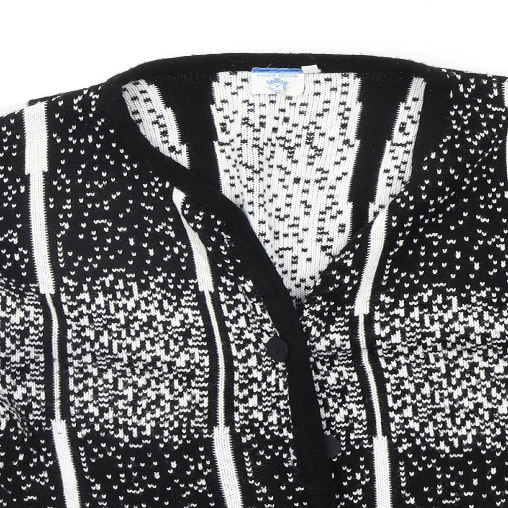 amor moda Womens Black Geometric  Cardigan Jumper Size XL