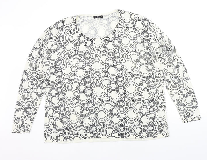 BM Womens White Geometric  Pullover Jumper Size XL